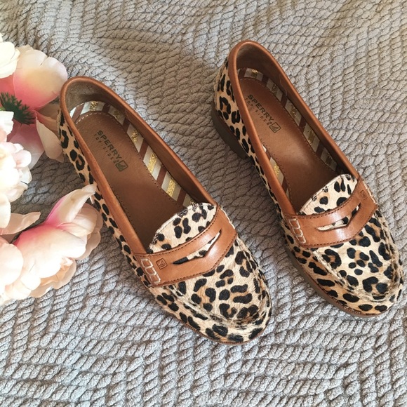 leopard sperry loafers